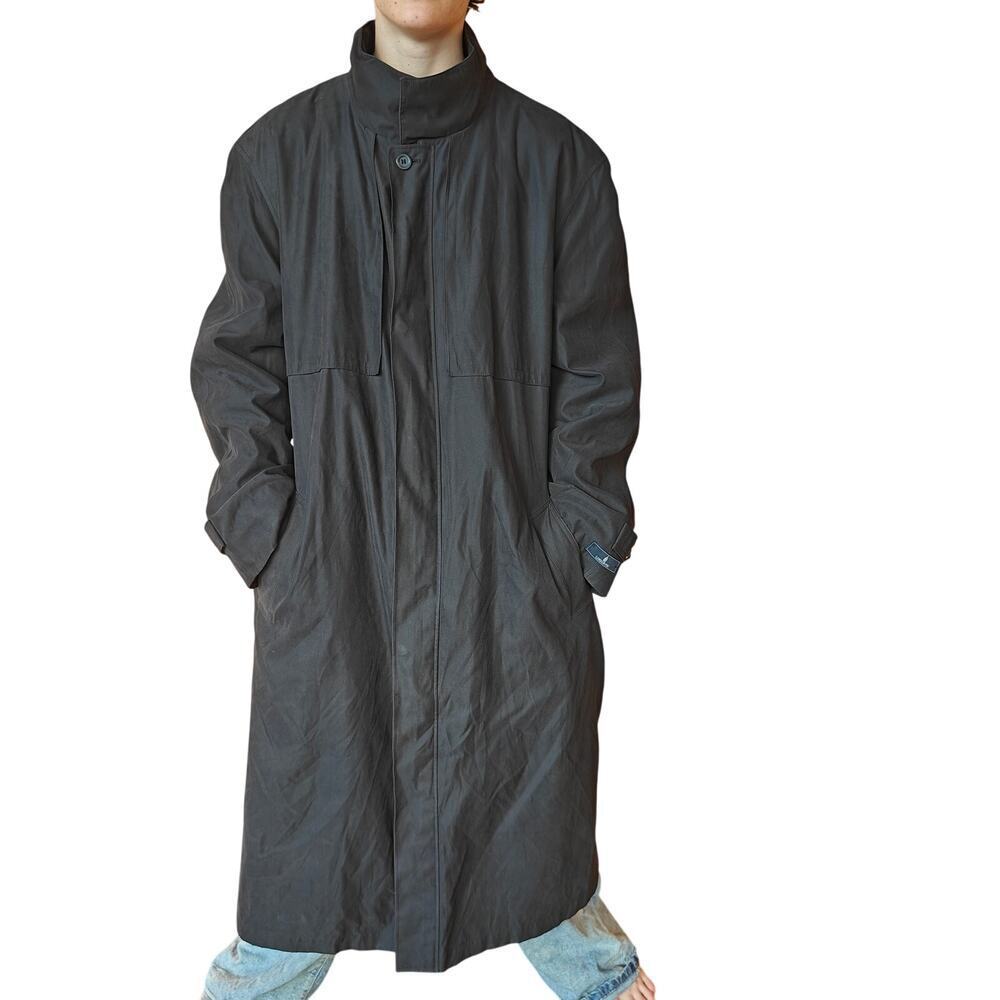 London Fog Black Iconic Trench Coat Mens 46 Long Belted Double Breasted